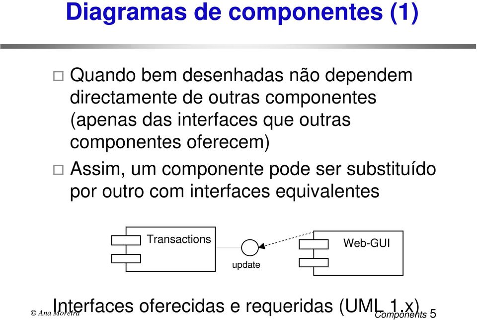 Assim, um componente pode ser substituído por outro com interfaces equivalentes