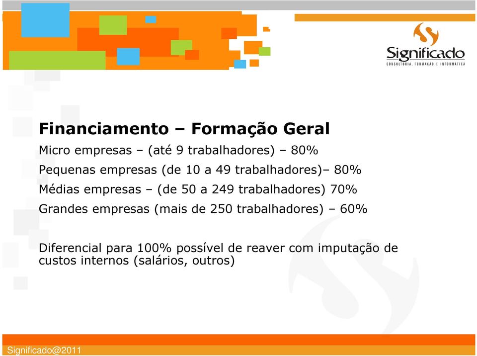 249 trabalhadores) 70% Grandes empresas (mais de 250 trabalhadores) 60%