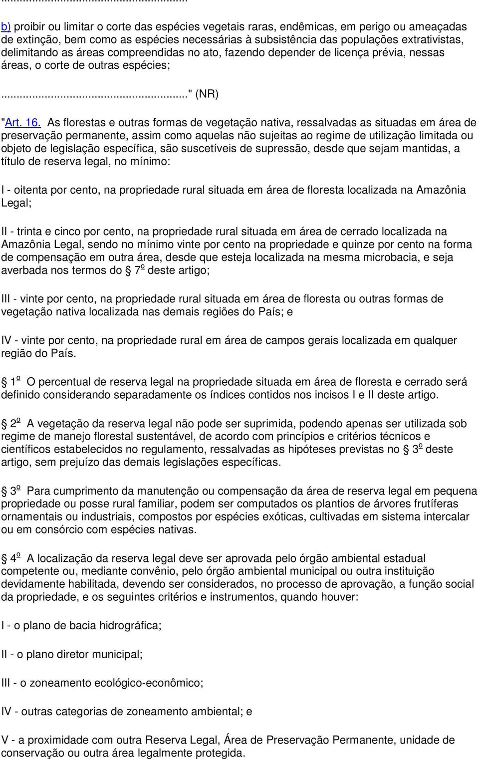 As florestas e outras formas de vegetação nativa, ressalvadas as situadas em área de preservação permanente, assim como aquelas não sujeitas ao regime de utilização limitada ou objeto de legislação