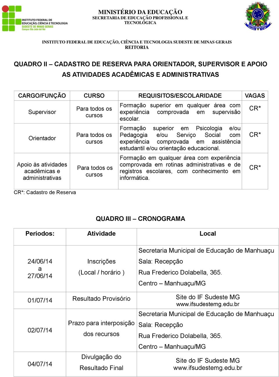 Formação superior em Psicologia e/ou Pedagogia e/ou Serviço Social com experiência comprovada em assistência estudantil e/ou orientação educacional.