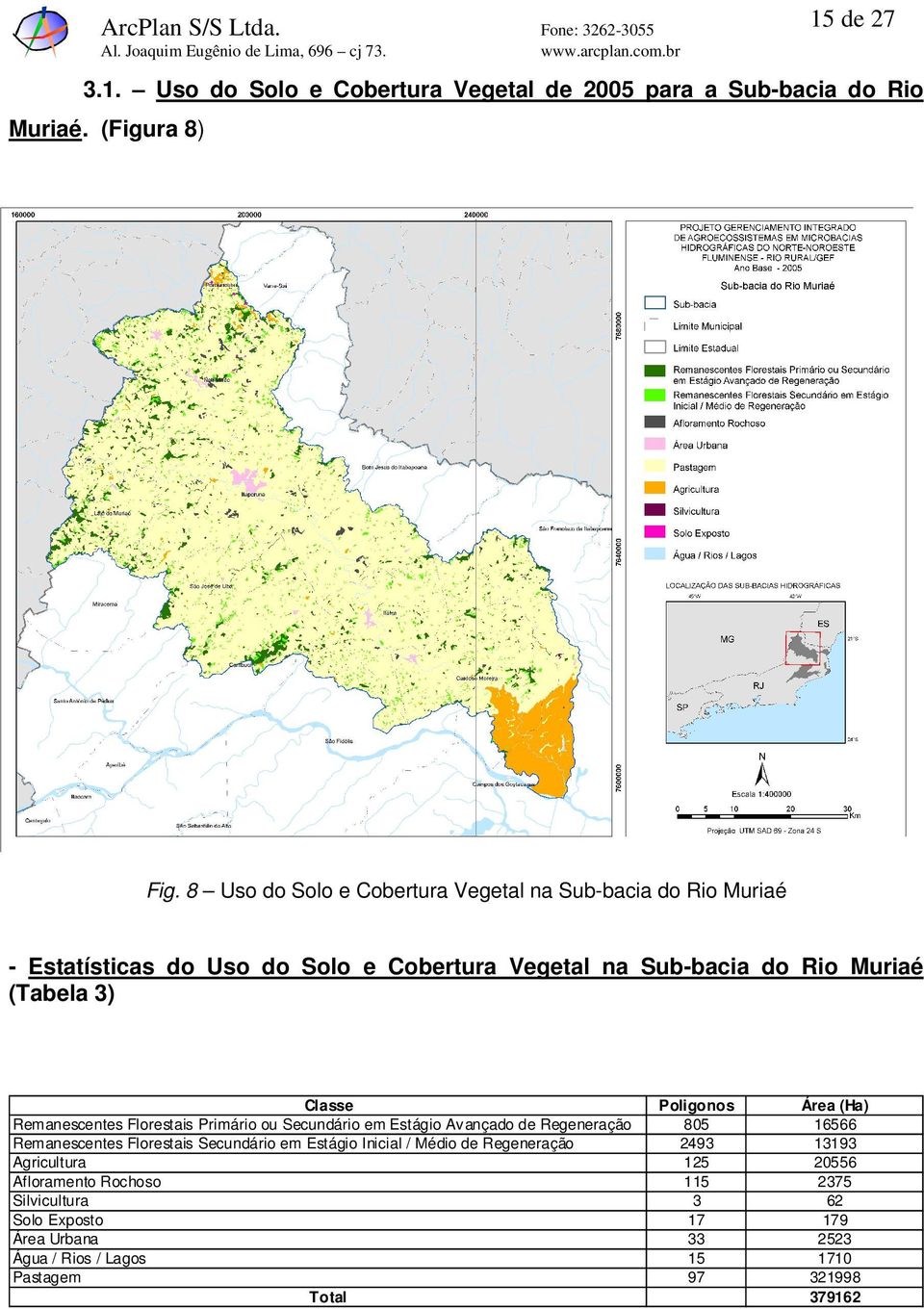 Poligonos Área (Ha) Remanescentes Florestais Primário ou Secundário em Estágio Avançado de Regeneração 805 16566 Remanescentes Florestais Secundário em