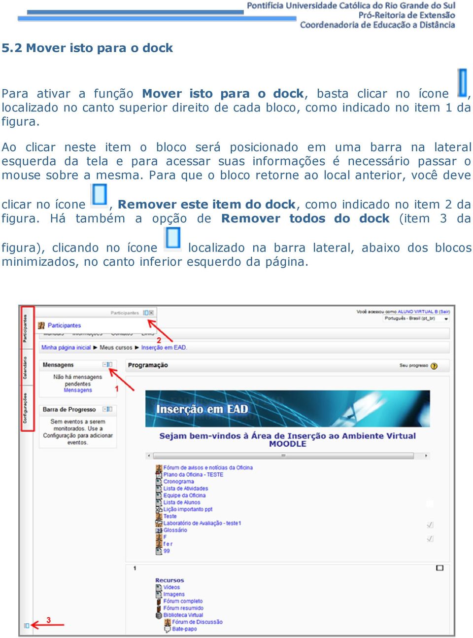 Ao clicar neste item o bloco será posicionado em uma barra na lateral esquerda da tela e para acessar suas informações é necessário passar o mouse sobre a mesma.