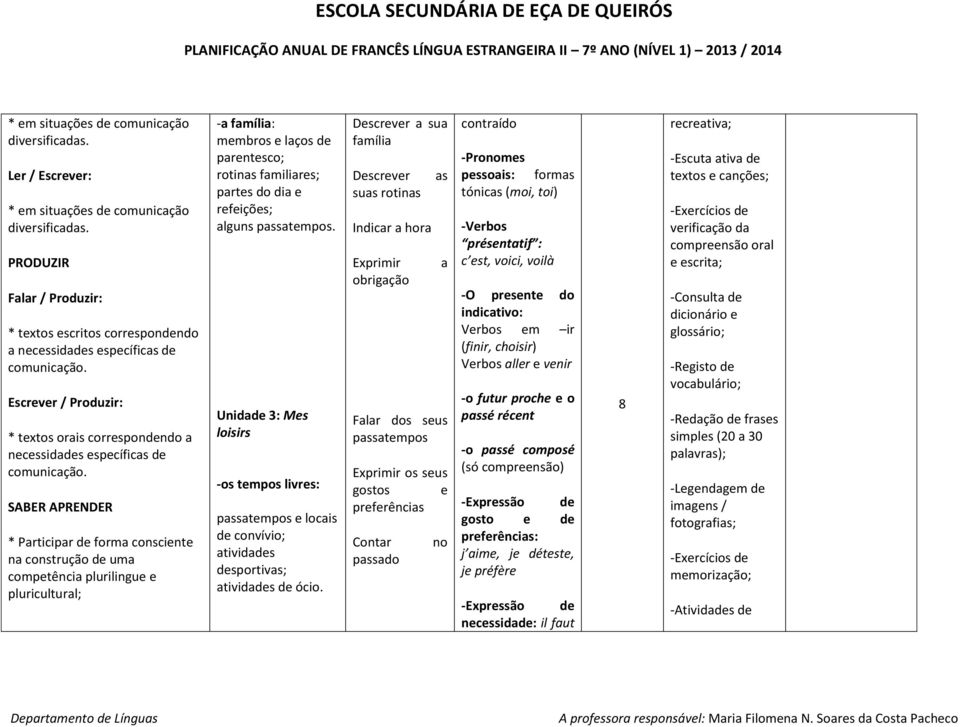 alguns passatempos. Unidade 3: Mes loisirs -os tempos livres: passatempos e locais de convívio; atividades desportivas; atividades de ócio.