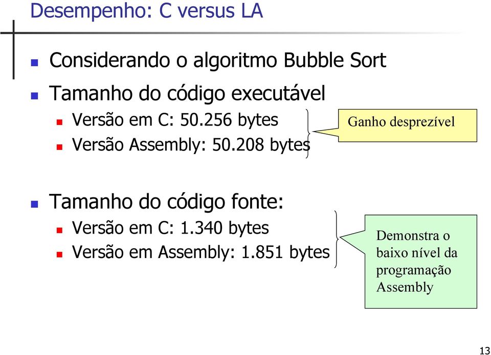 208 bytes Ganho desprezível Tamanho do código fonte: Versão em C: 1.