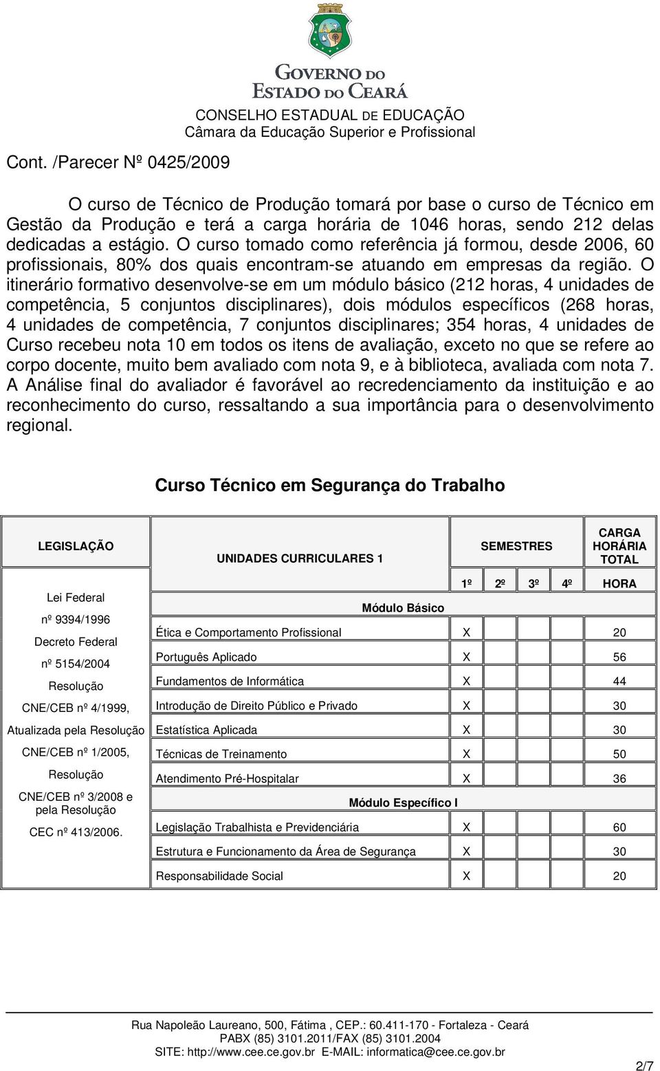 O itinerário formativo desenvolve-se em um módulo básico (212 horas, 4 unidades de competência, 5 conjuntos disciplinares), dois módulos específicos (268 horas, 4 unidades de competência, 7 conjuntos