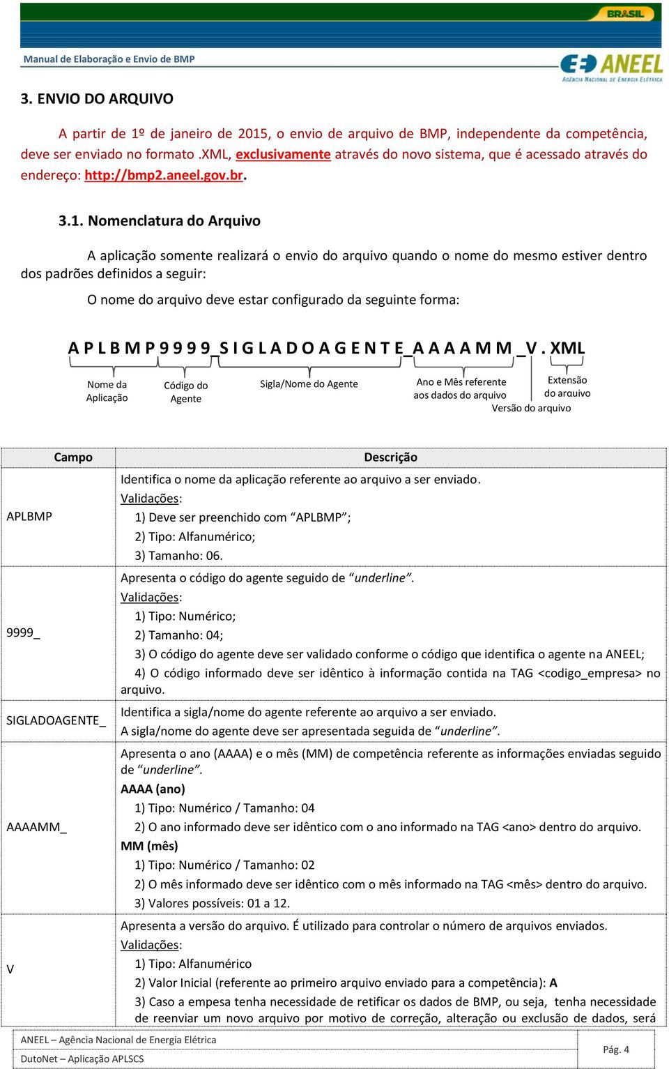 Nomenclatura do Arquivo A aplicação somente realizará o envio do arquivo quando o nome do mesmo estiver dentro dos padrões definidos a seguir: O nome do arquivo deve estar configurado da seguinte