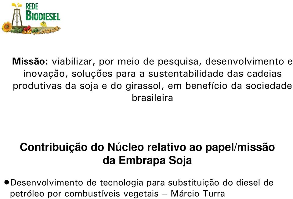 brasileira Contribuição do Núcleo relativo ao papel/missão da Embrapa Soja