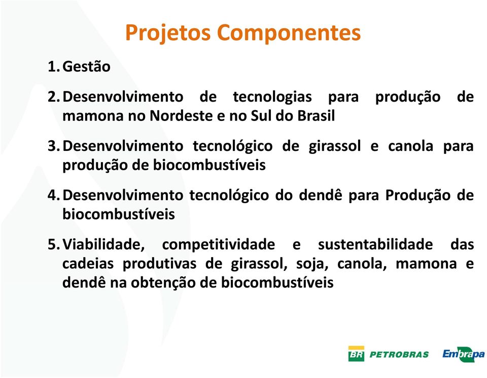 Desenvolvimento tecnológico de girassol e canola para produção de biocombustíveis 4.
