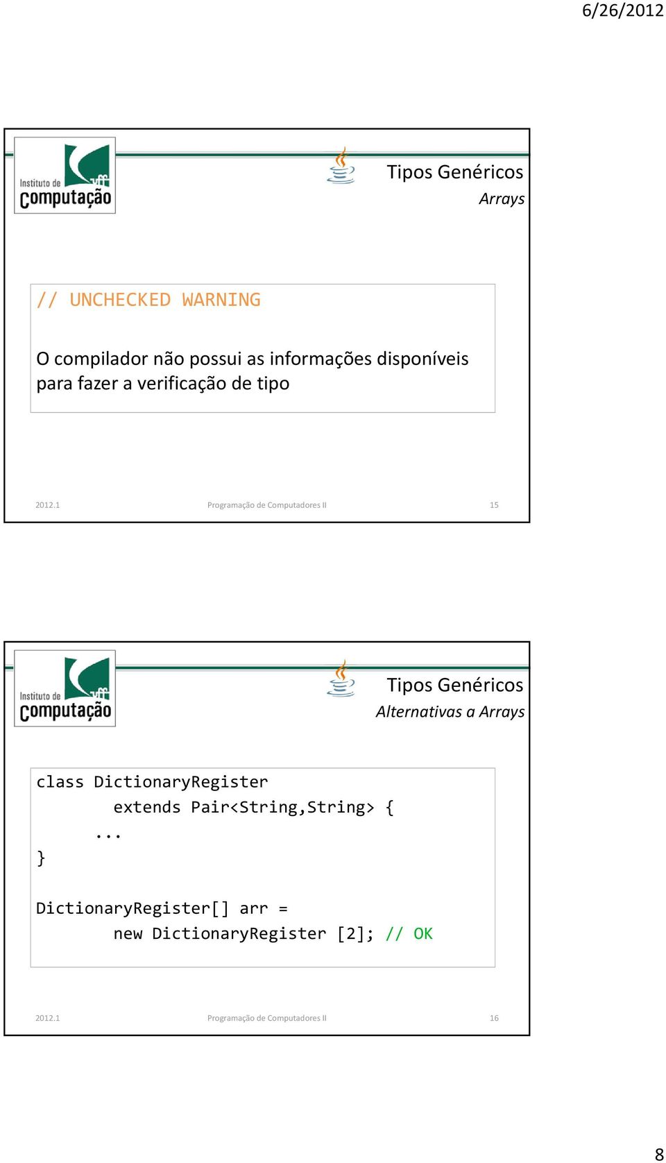 1 Programação de Computadores II 15 Alternativas a Arrays class DictionaryRegister