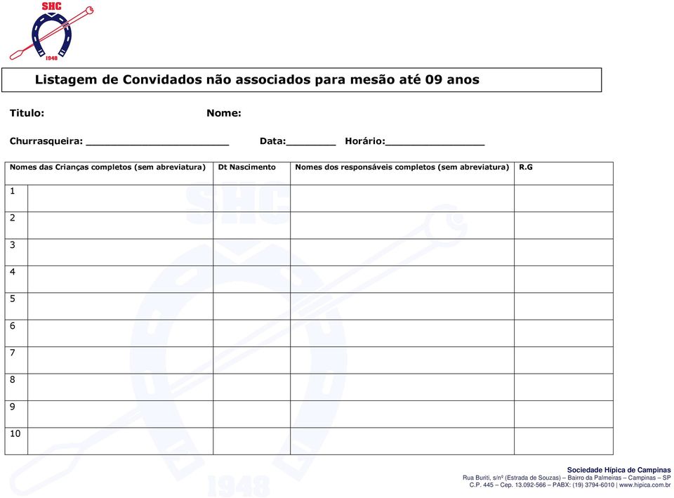 Crianças completos (sem abreviatura) Dt Nascimento Nomes dos