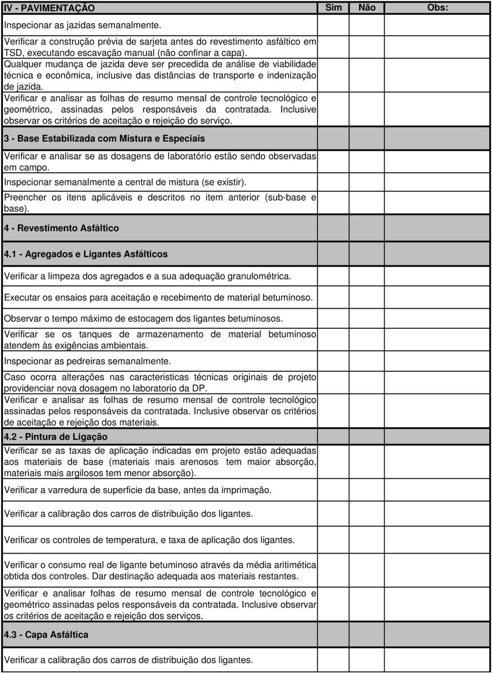 3 - Base Estabilizada com Mistura e Especiais Verificar e analisar se as dosagens de laboratório estão sendo observadas em campo. Inspecionar semanalmente a central de mistura (se existir).