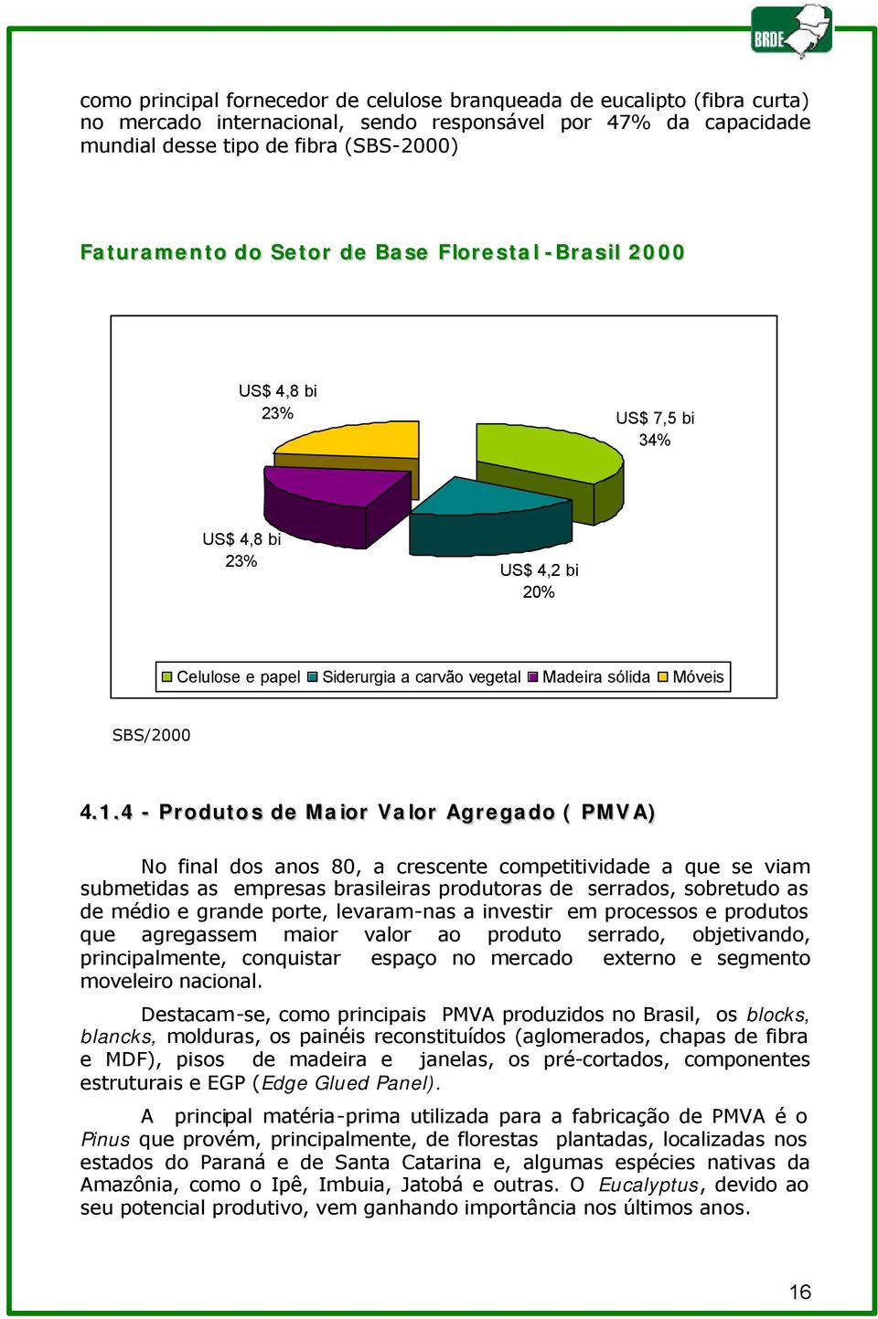 4 - Produtos de Maior Valor Agregado ( PMVA) No final dos anos 80, a crescente competitividade a que se viam submetidas as empresas brasileiras produtoras de serrados, sobretudo as de médio e grande