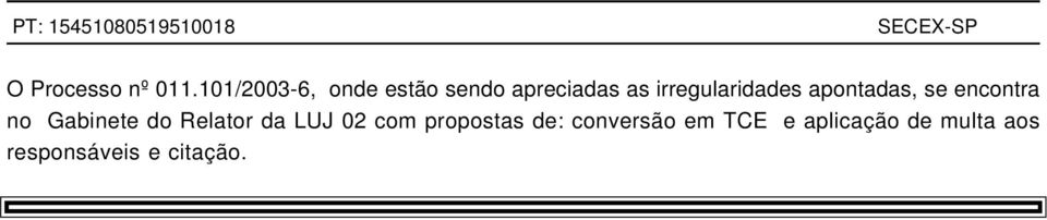 irregularidades apontadas, se encontra no Gabinete do