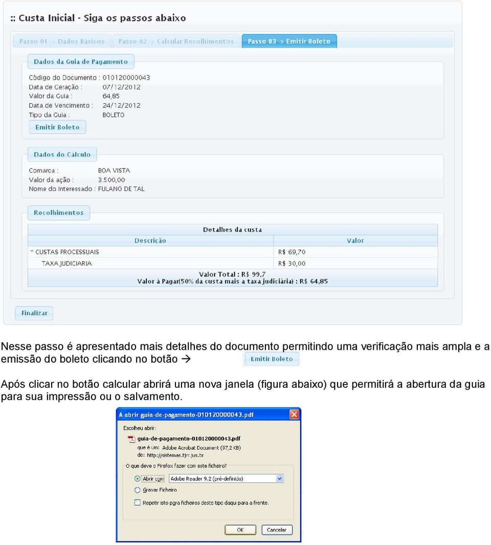 Após clicar no botão calcular abrirá uma nova janela (figura