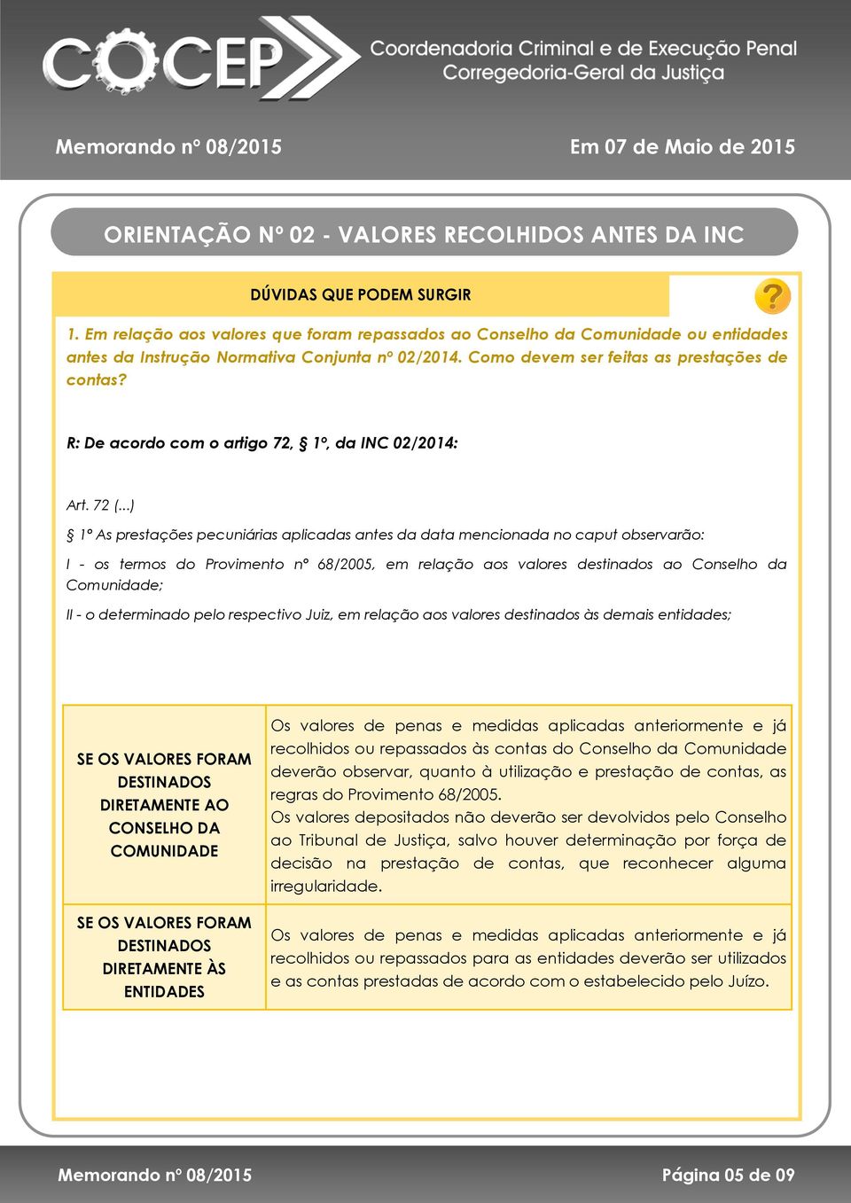 R: De acordo com o artigo 72, 1º, da INC 02/2014: Art. 72 (.