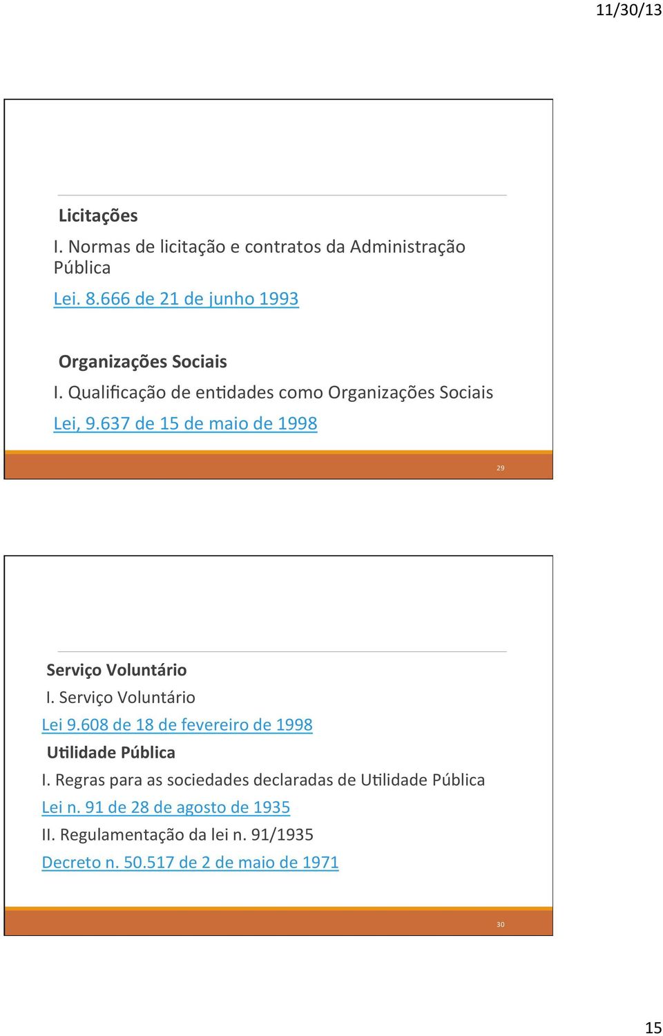 637 de 15 de maio de 1998 29 Serviço Voluntário I. Serviço Voluntário Lei 9.