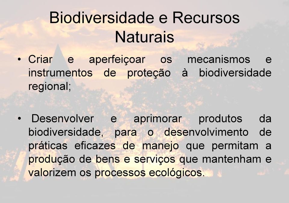 produtos da biodiversidade, para o desenvolvimento de práticas eficazes de