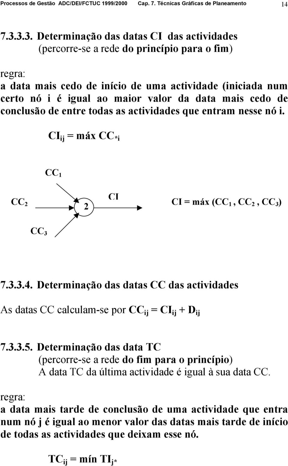 mais cedo de conclusão de entre todas as actividades que entram nesse nó i. CI ij = máx CC *i CC 1 CC CI CI = máx (CC 1, CC, CC ) CC 7...4.