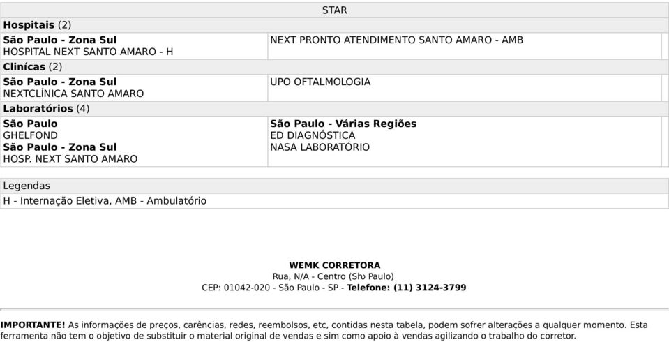 WEMK CORRETORA Rua, N/A - Centro (Sƕ Paulo) CEP: 01042-020 - São Paulo - SP - Telefone: (11) 3124-3799 IMPORTANTE!