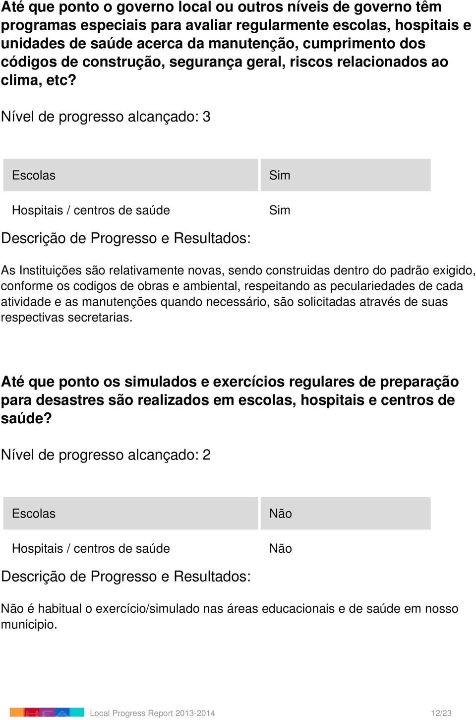 Escolas Hospitais / centros de saúde As Instituições são relativamente novas, sendo construidas dentro do padrão exigido, conforme os codigos de obras e ambiental, respeitando as peculariedades de