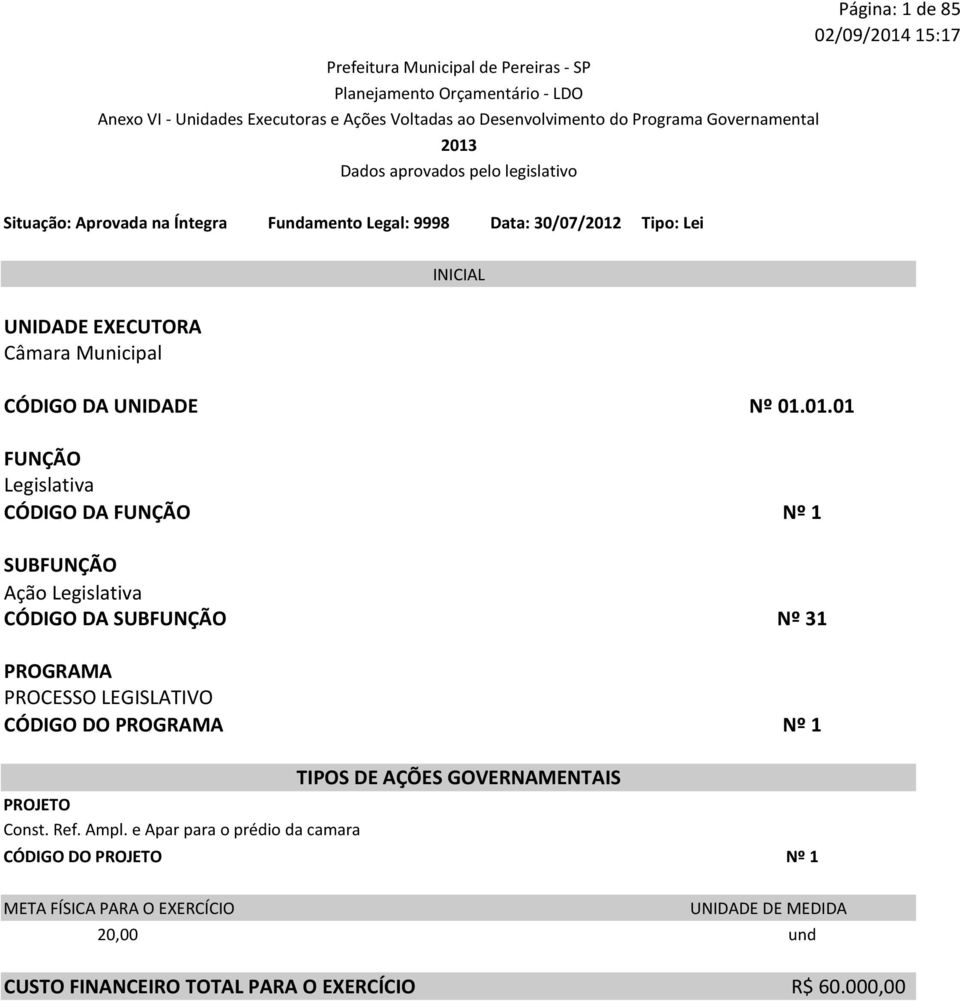 PROCESSO LEGISLATIVO CÓDIGO DO Nº 1 PROJETO Const. Ref. Ampl.