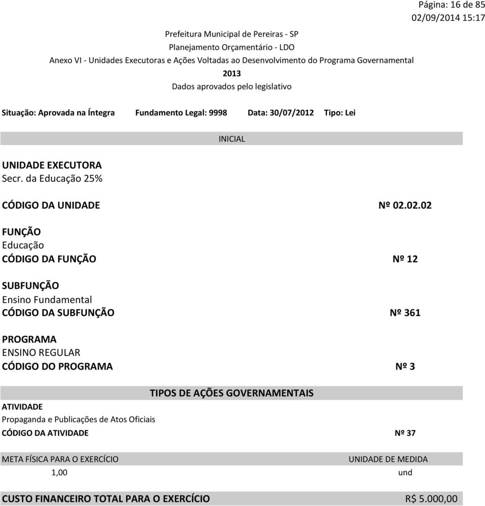 Nº 361 ENSINO REGULAR CÓDIGO DO Nº 3 Propaganda e Publicações de Atos