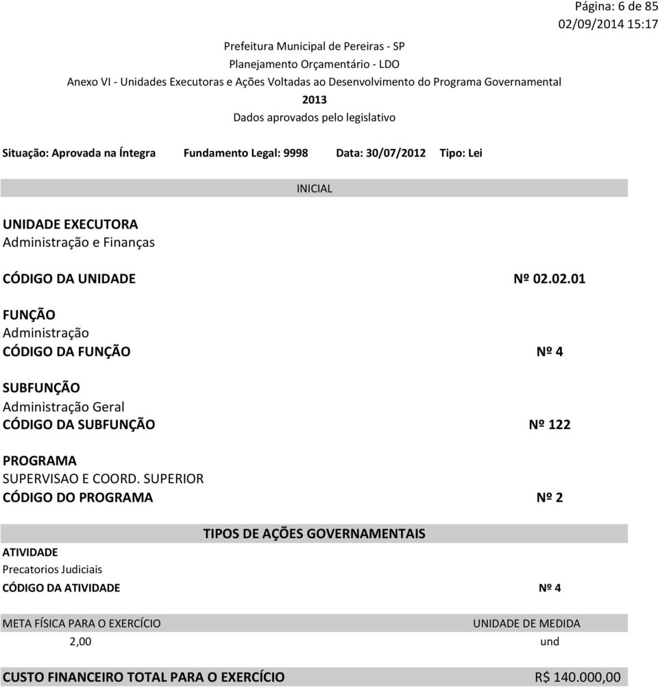 SUB Nº 122 SUPERVISAO E COORD.