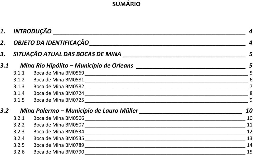 1.4 Boca de Mina BM0724 8 3.1.5 Boca de Mina BM0725 9 3.2 Mina Palermo Município de Lauro Müller 10 3.2.1 Boca de Mina BM0506 10 3.