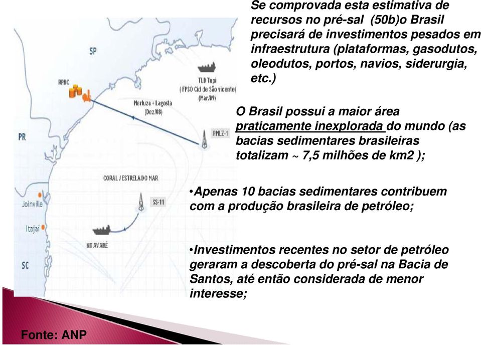 ) O Brasil possui a maior área praticamente inexplorada do mundo (as bacias sedimentares brasileiras totalizam ~ 7,5 milhões de km2 );