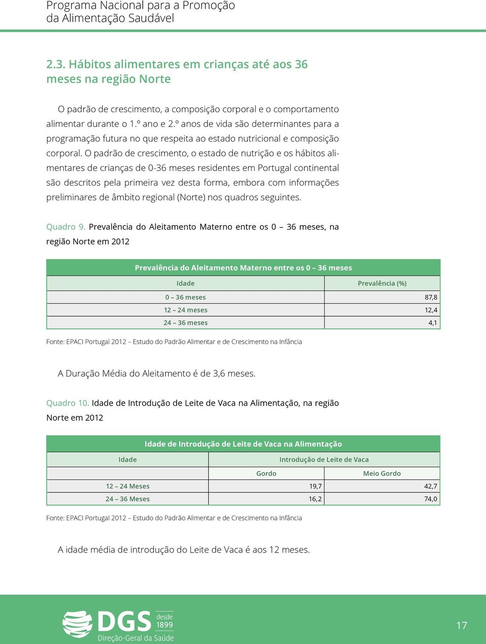 º anos de vida são determinantes para a programação futura no que respeita ao estado nutricional e composição corporal.