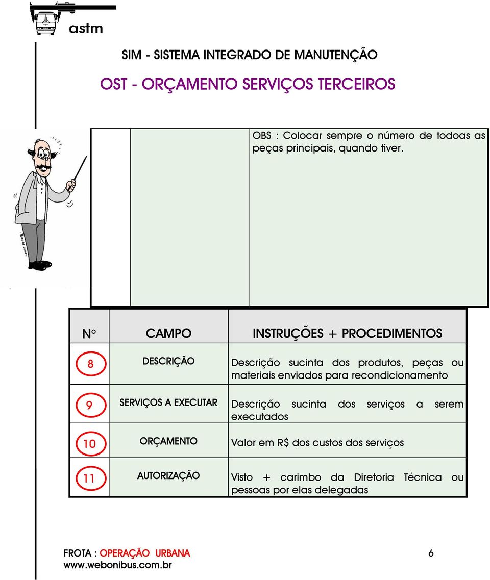 para recondicionamento 9 SERVIÇOS A EXECUTAR Descrição sucinta dos serviços a serem executados 10 ORÇAMENTO