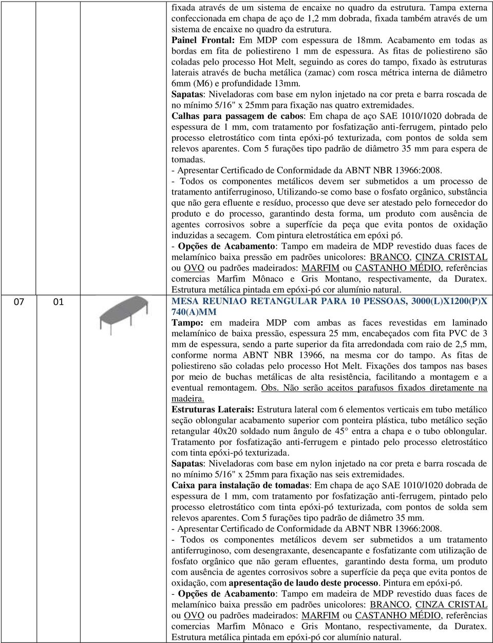 As fitas de poliestireno são coladas pelo processo Hot Melt, seguindo as cores do tampo, fixado às estruturas laterais através de bucha metálica (zamac) com rosca métrica interna de diâmetro 6mm (M6)