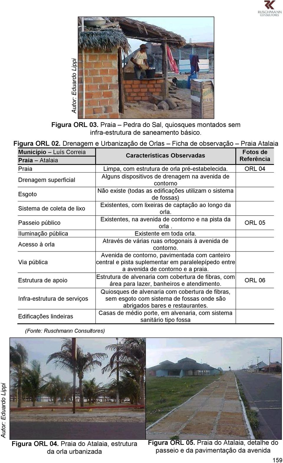 ORL 04 Alguns dispositivos de drenagem na avenida de contorno (todas as edificações utilizam o sistema de fossas) Existentes, com lixeiras de captação ao longo da orla.