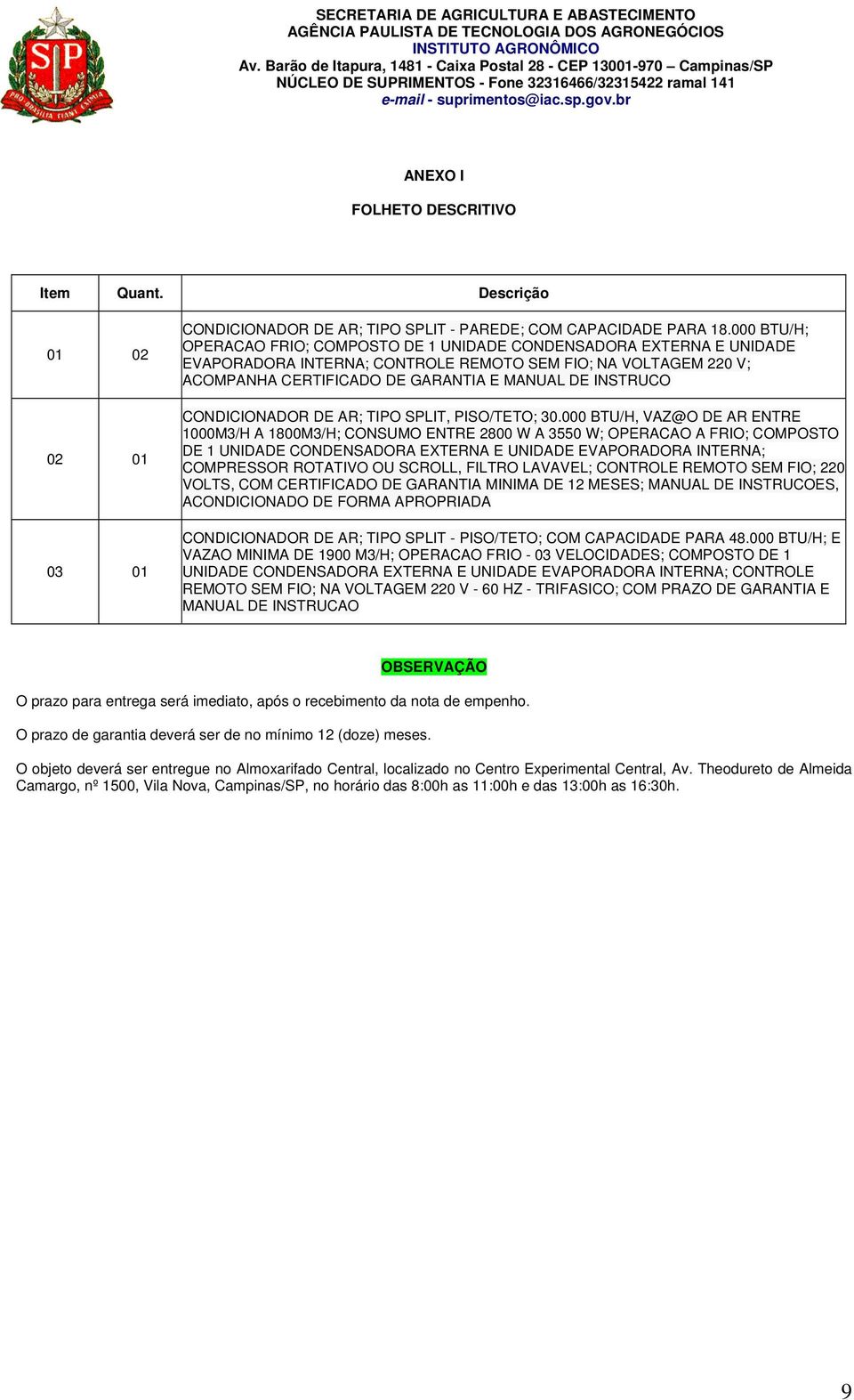 CONDICIONADOR DE AR; TIPO SPLIT, PISO/TETO; 30.