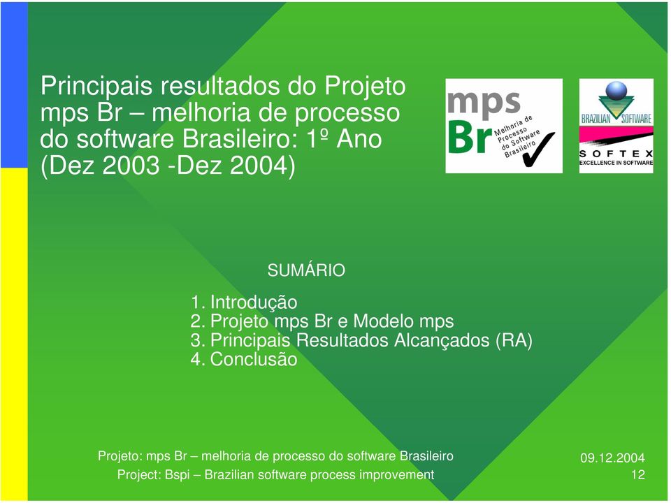 Introdução 2. Projeto mps Br e Modelo mps 3.