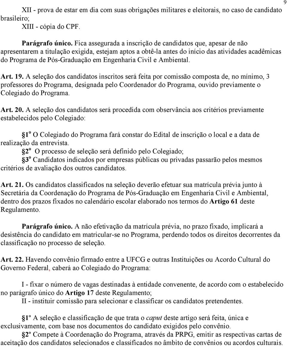 Engenharia Civil e Ambiental. Art. 19.