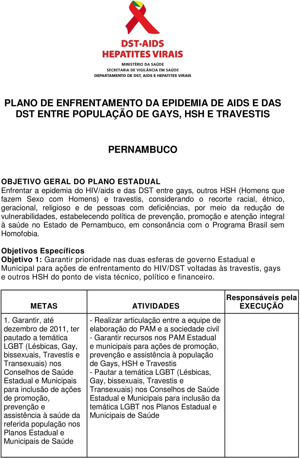 política de prevenção, promoção e atenção integral à saúde no Estado de Pernambuco, em consonância com o Programa Brasil sem Homofobia.