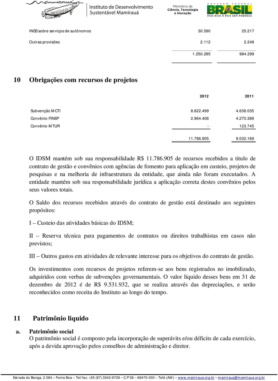 905 9.032.169 O IDSM mantém sob sua responsabilidade R$ 11.786.