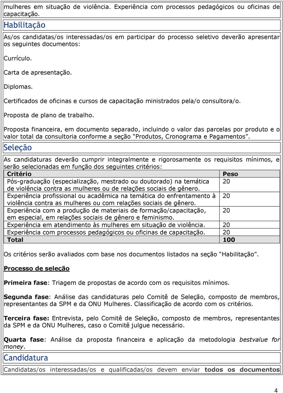 Certificados de oficinas e cursos de capacitação ministrados pela/o consultora/o. Proposta de plano de trabalho.