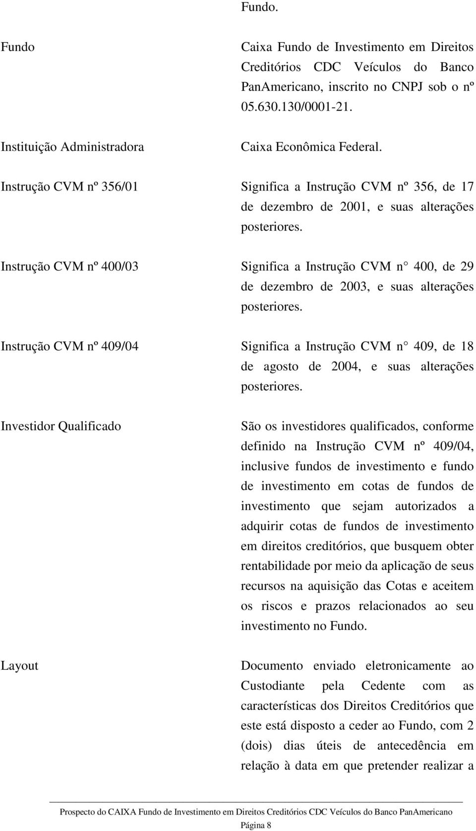 Instrução CVM nº 400/03 Significa a Instrução CVM n 400, de 29 de dezembro de 2003, e suas alterações posteriores.