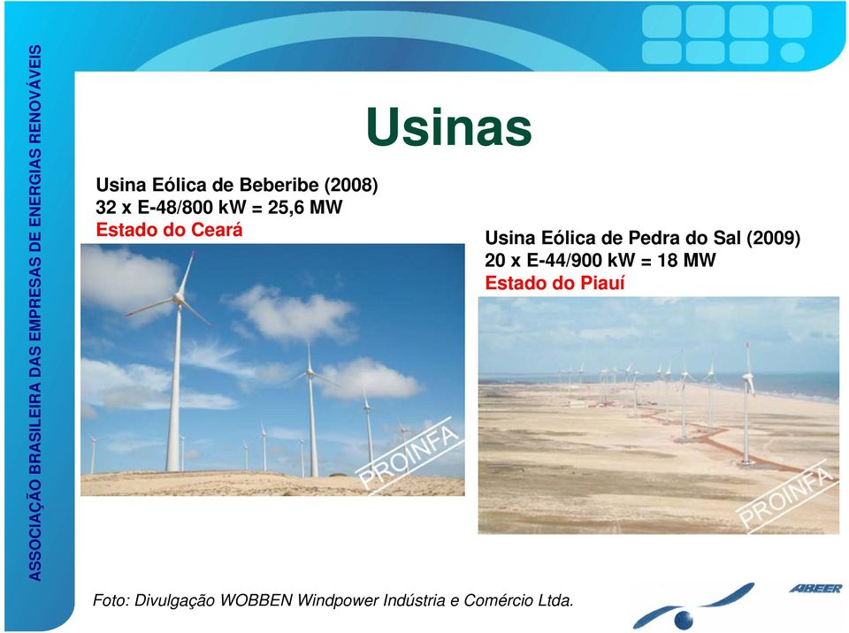 do Sal (2009) 20 x E-44/900 kw = 18 MW Estado do Piauí