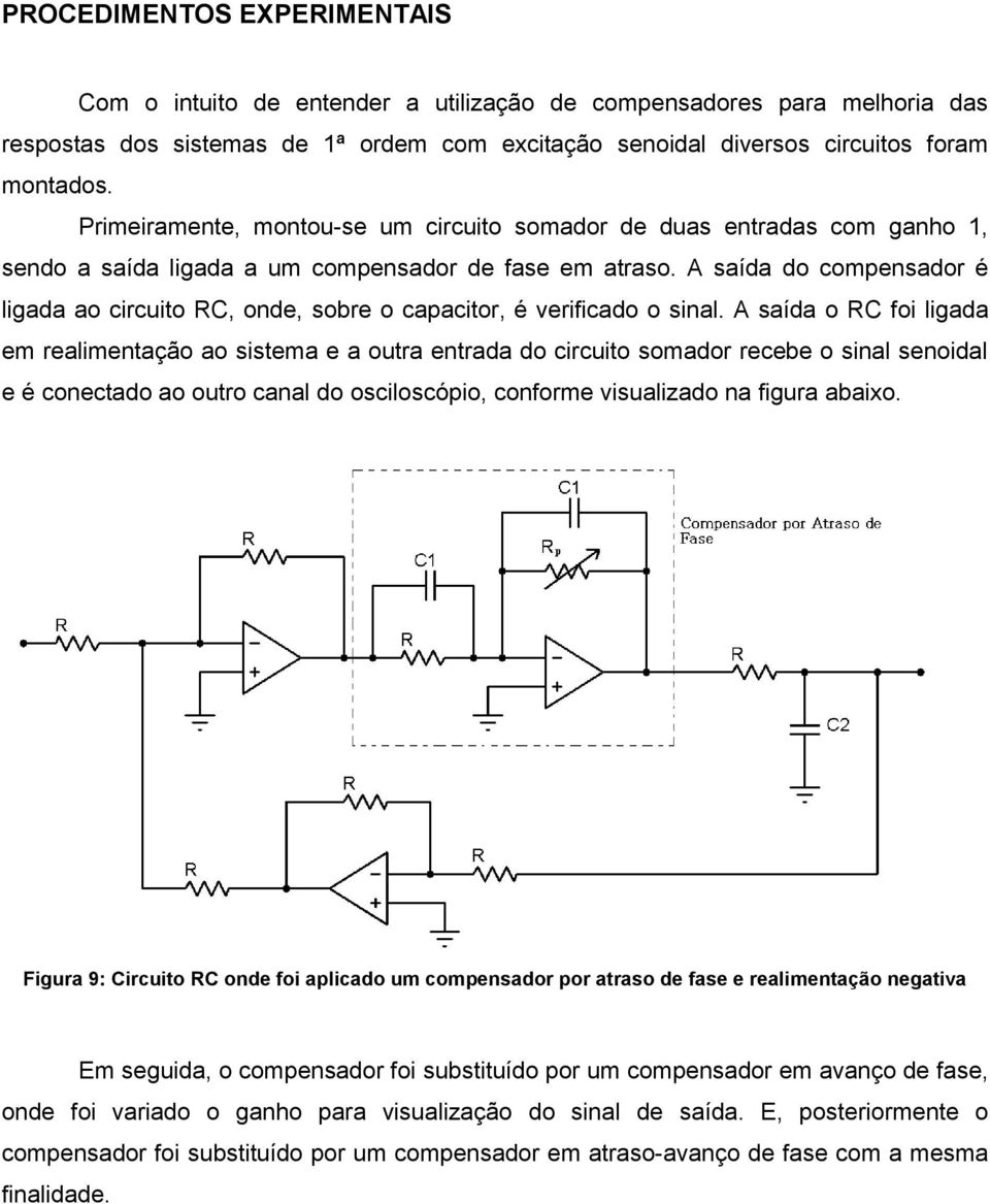 A saída do compensador é ligada ao circuito RC, onde, sobre o capacitor, é verificado o sinal.
