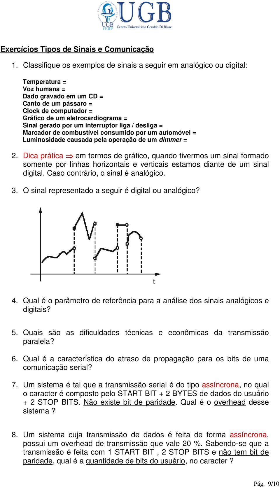 gerado por um interruptor liga / desliga = Marcador de combustível consumido por um automóvel = Luminosidade causada pela operação de um dimmer = 2.