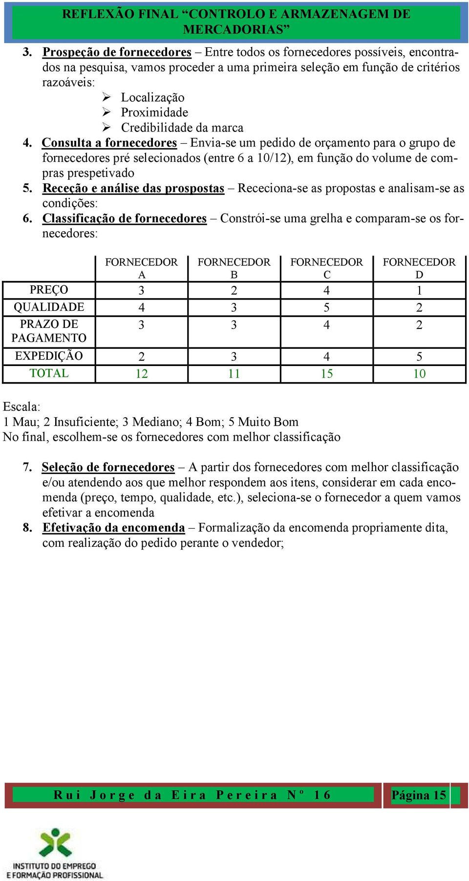 Receção e análise das prospostas Receciona-se as propostas e analisam-se as condições: 6.