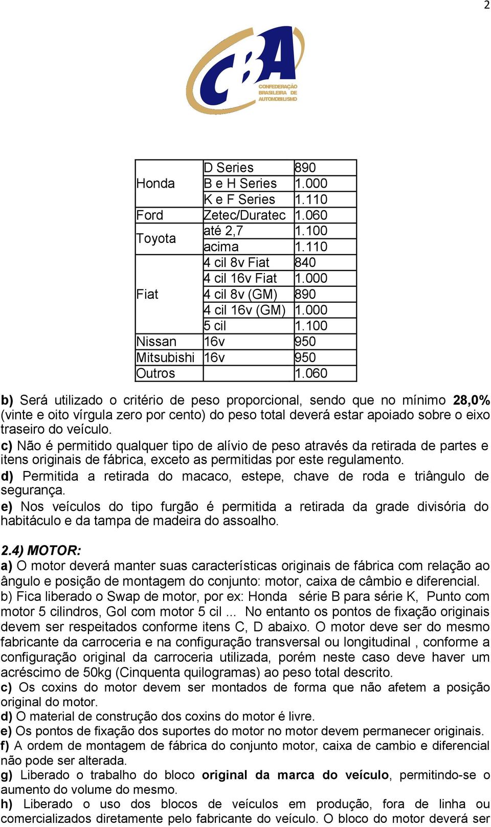 060 b) Será utilizado o critério de peso proporcional, sendo que no mínimo 28,0% (vinte e oito vírgula zero por cento) do peso total deverá estar apoiado sobre o eixo traseiro do veículo.