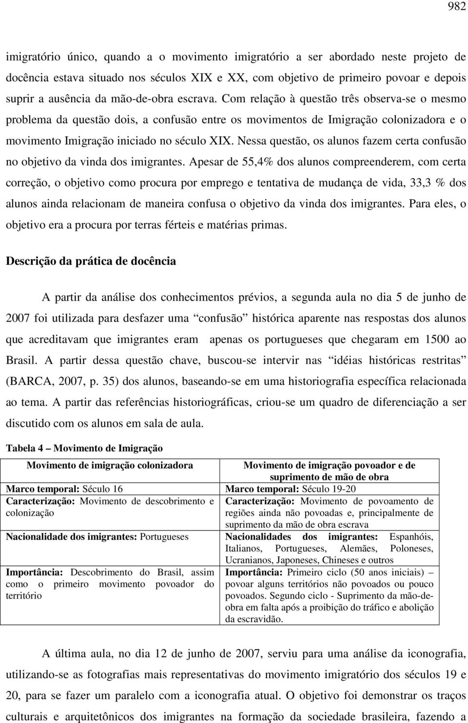 Nessa questão, os alunos fazem certa confusão no objetivo da vinda dos imigrantes.