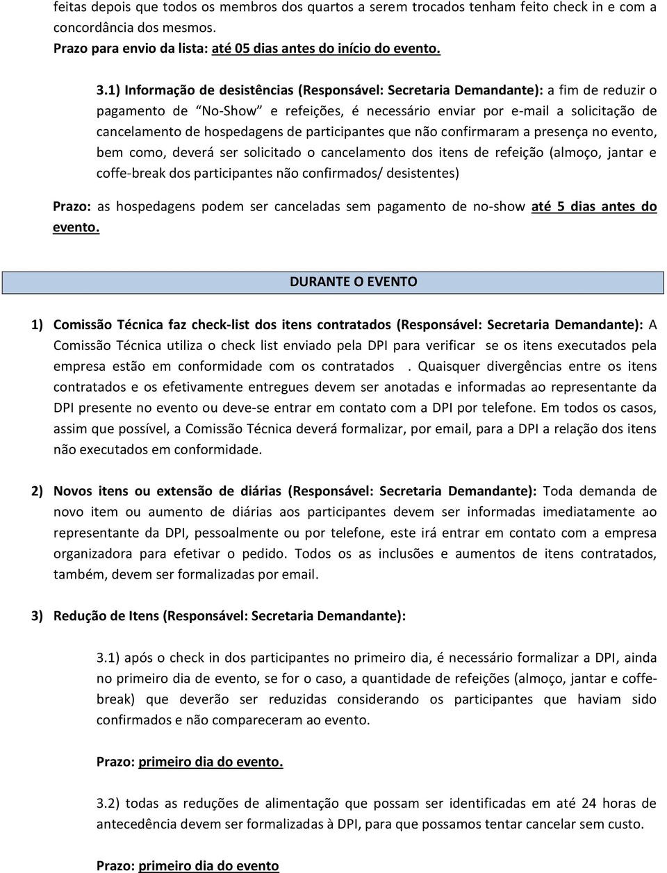 participantes que não confirmaram a presença no evento, bem como, deverá ser solicitado o cancelamento dos itens de refeição (almoço, jantar e coffe-break dos participantes não confirmados/