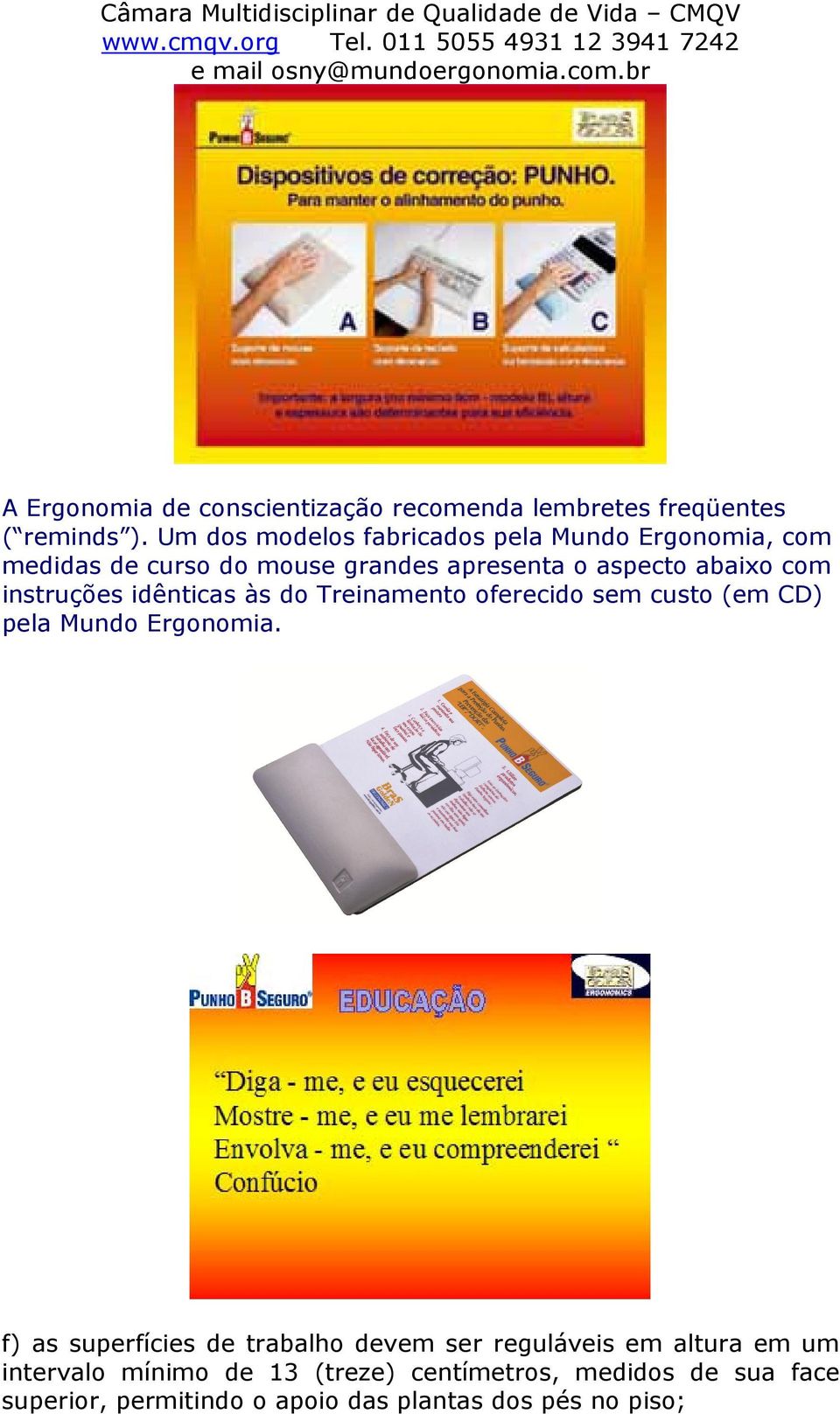 instruções idênticas às do Treinamento oferecido sem custo (em CD) pela Mundo Ergonomia.