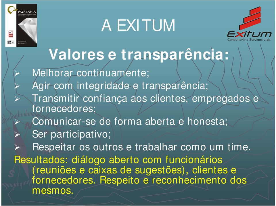 honesta; Ser participativo; Respeitar os outros e trabalhar como um time.