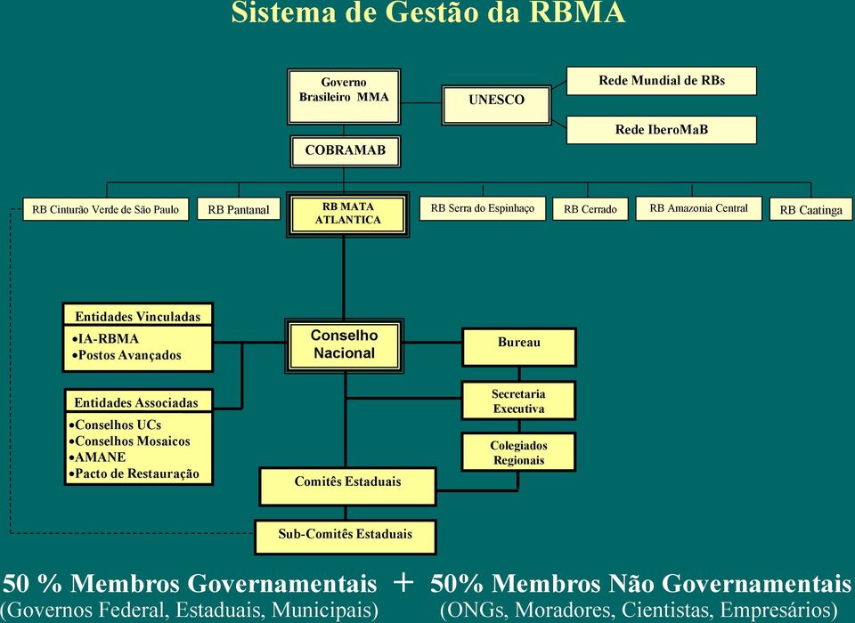 Entidades Associadas Conselhos UCs Conselhos Mosaicos AMANE Pacto de Restauração Comitês Estaduais Secretaria Executiva Colegiados Regionais